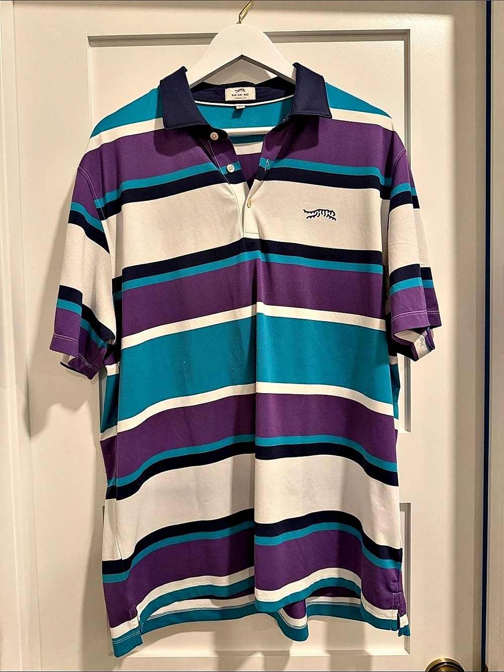Sunday Red Striped Polo in Purple & Blue XL